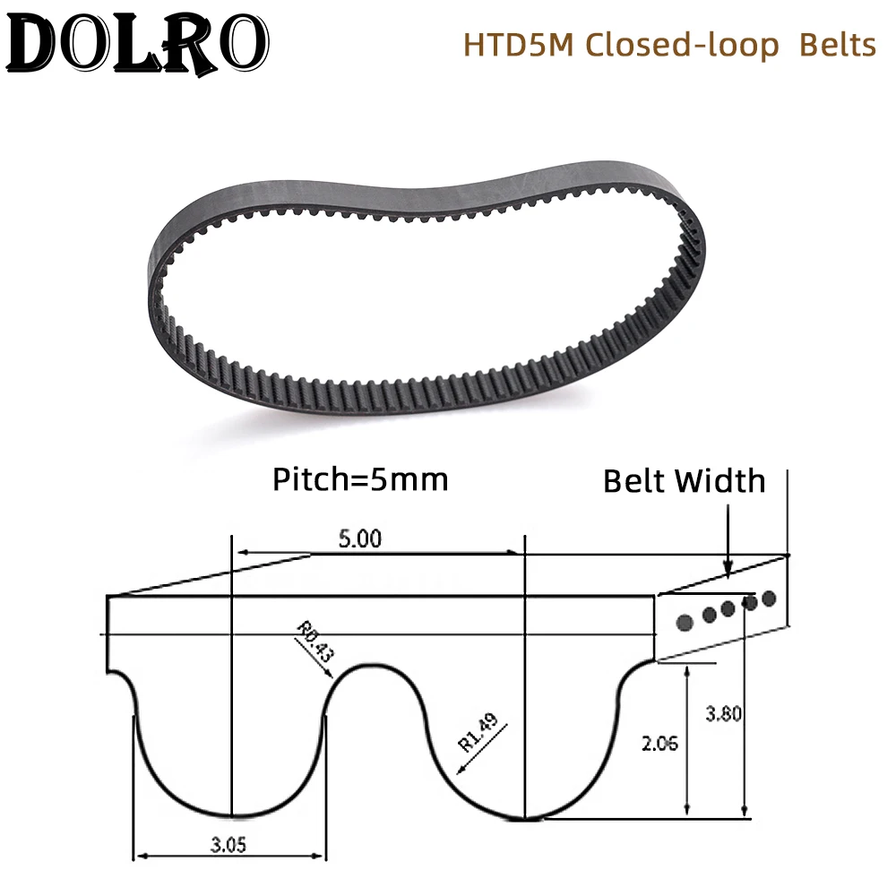 Синхронный ремень синхронизации HTD5M Длина шага 245/250/255/260/265/270/280/285/290/295/300 мм Ширина