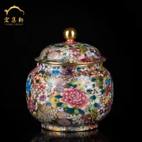 jingdezhen ceramic tea pot enamel colorful painting gold tea pot storage pot sealed pot tea set accessories