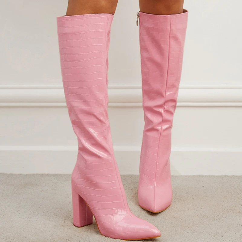 

Big Size Fashion 2022 New Women Modern Boots Female Pointed Toe Square Heels Zippers Shoes Ladies Knee High Chelsea Boots