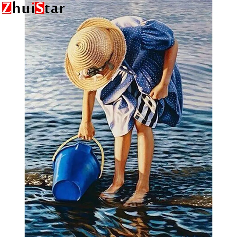 Алмазная вышивка 5D Diy девушка у моря полная квадратная мозаика Стразы картина