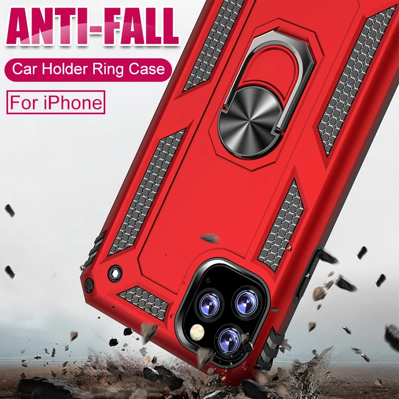 Роскошный бронированный металлический чехол с магнитным кольцом для IPhone 11 Pro XR XS