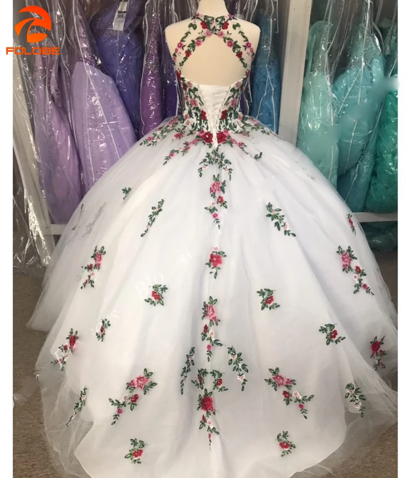 Женское бальное платье с вышивкой и лямкой на шее шнуровке | Свадьбы торжества