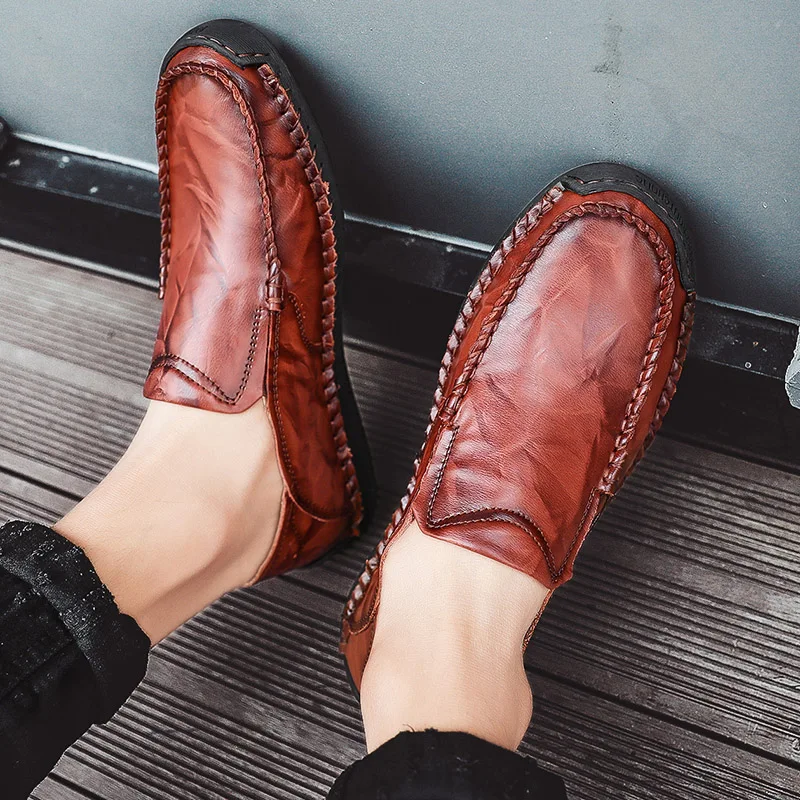 Genuine Leather Men Casual Shoes Luxury Loafers Moccasins Breathable Slip on Driving | Обувь