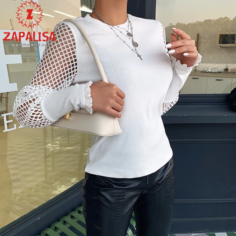 Zapalisa Элегантный тонкий белый вязаный женский топ модные сексуальные ажурные