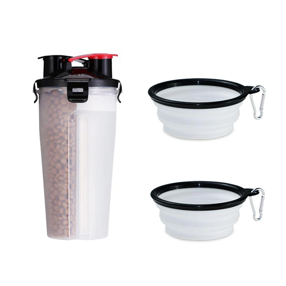 

2 in 1 Pet Dog Bottle Pet Feeder Dog Water Bottle With Collapsible Folding Bowl Travel Outdoor Food Water Storage For Cat Dog