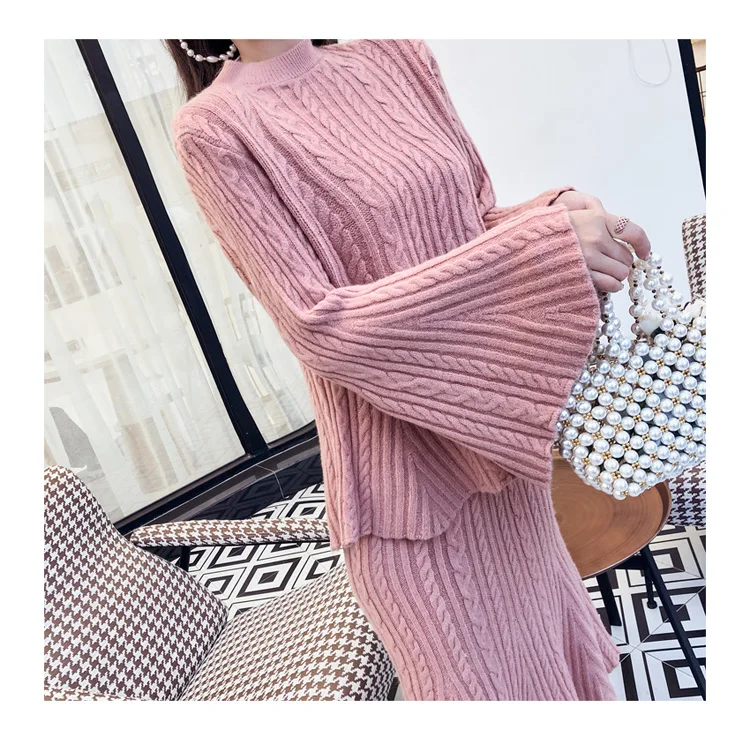 2019 новый вязаный свитер с длинным рукавом спортивный костюм костюмы юбкой Для