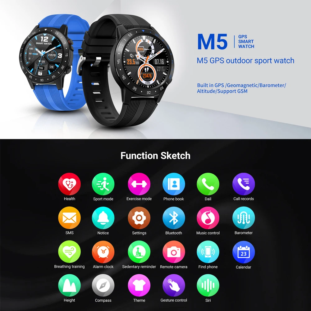 For M5 Smart Watch Waterproof Wristband Wearable Bluetooth Call GPS Men Women With Heart Rate Monitor Clock | Электроника