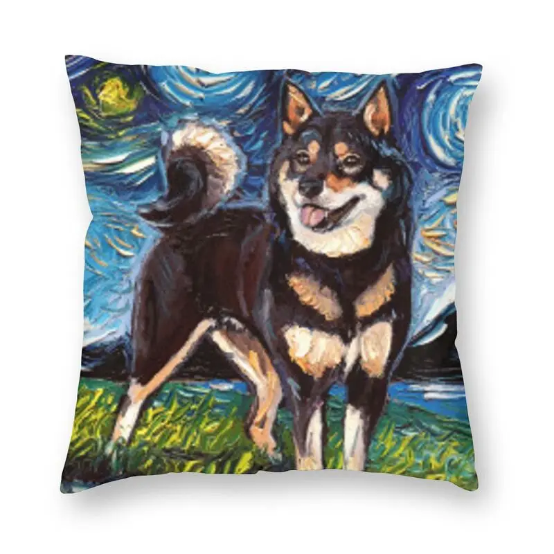 

Custom Black And Tan Shiba Inu Night Square Pillow Case Decoration 3D Print Oil Painting Dog Colorful Cushion Cover for Car