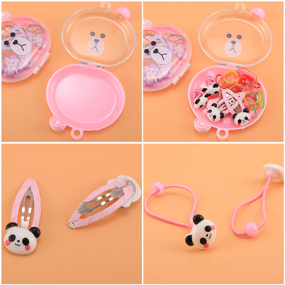 Милые детские аксессуары для волос hello kitty для девочек, детские заколки для волос с медвежонком и кроликом, эластичные резинки для волос с коробкой для хранения