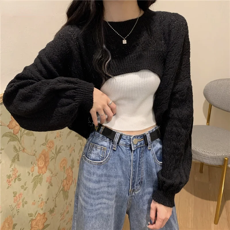 

Maglioni corti FAKUNTN donna coprispalle primavera оверсайз scava Out Bolero elegante Harajuku Cool Girls Street Chic maglieri