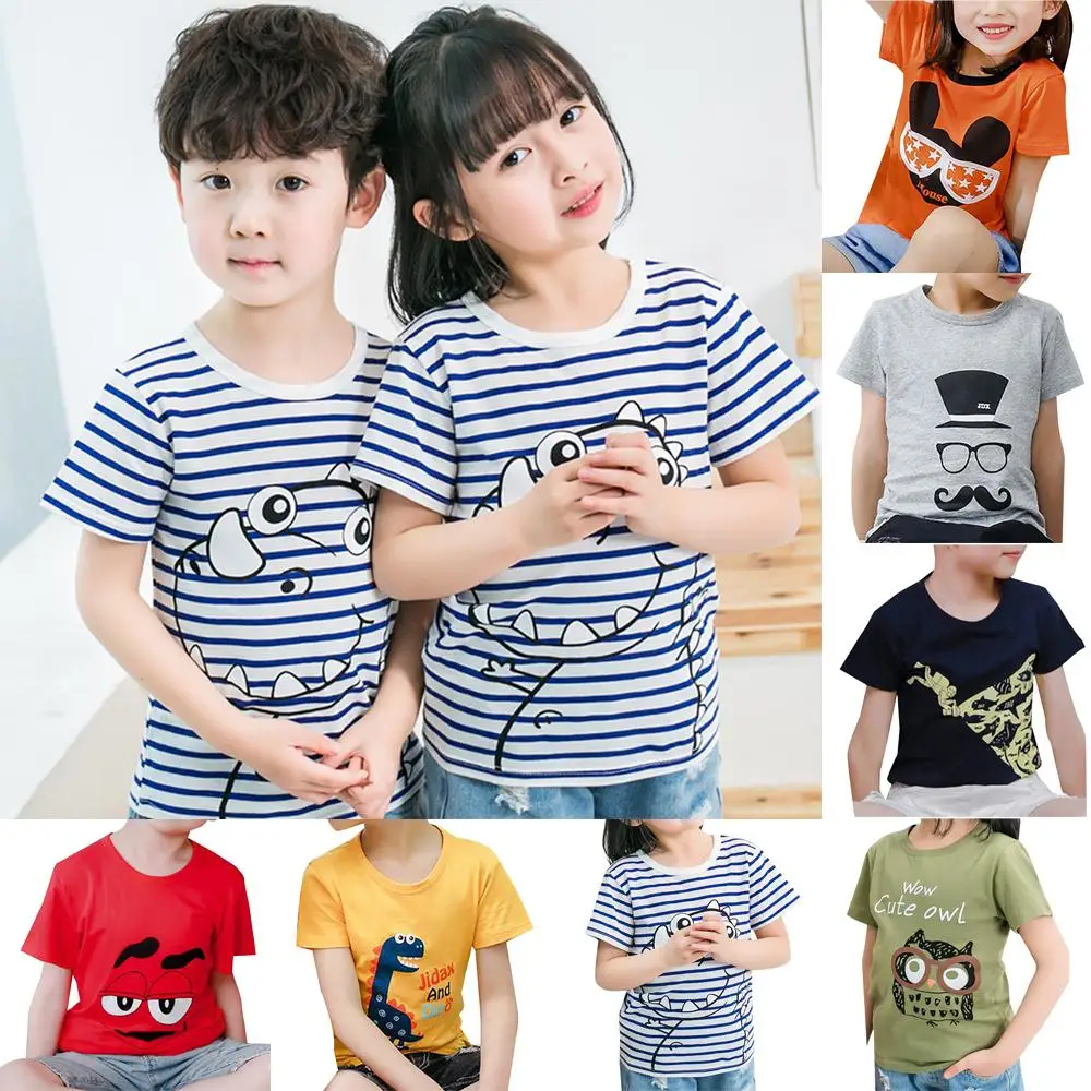 

Animal Printed Kid Short Sleeve Shirts Boys Girls Crew Neck Casual Tops
