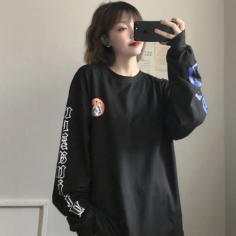 

Женская футболка с длинными рукавами Ins, модная свободная футболка в Корейском стиле с необычным запахом для студентов, тренд для ранней осе...