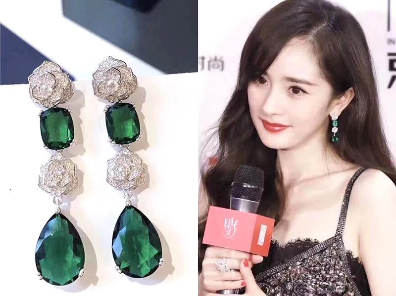 

Camellia green zircon flower earrings 210318-36