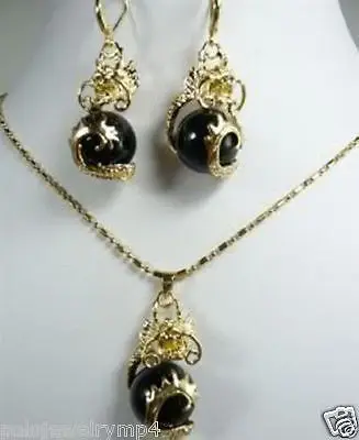 Jewelry Black Jade Dragon Pendant Necklace Earring set &gt&gt18K gold plated watch wholesale Quartz stone CZ crystal | Украшения и