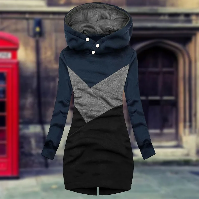 

Women Hoodies Dress Autumn Winter Casual Hooded Sweatshirt Dresses 2020 New Ladies Long Sleeve Round neck Pocket Pullover Dress