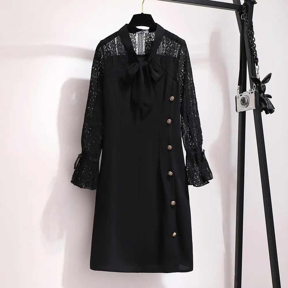 Женское кружевное платье большого размера 2XL 6XL Осеннее повседневное свободное