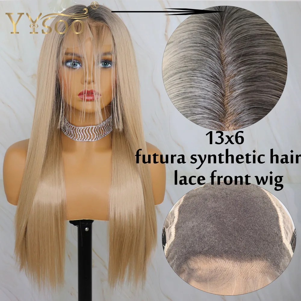Synthetic Lace Front Blonde Wigs For Women13x6 Ombre Futura Heat Resistant Fiber Hair Replacement Straight Wig