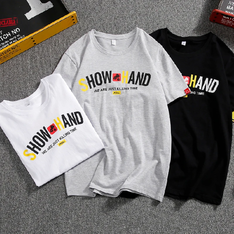 Мужская футболка с принтом коротким рукавом круглым вырезом в уличном стиле