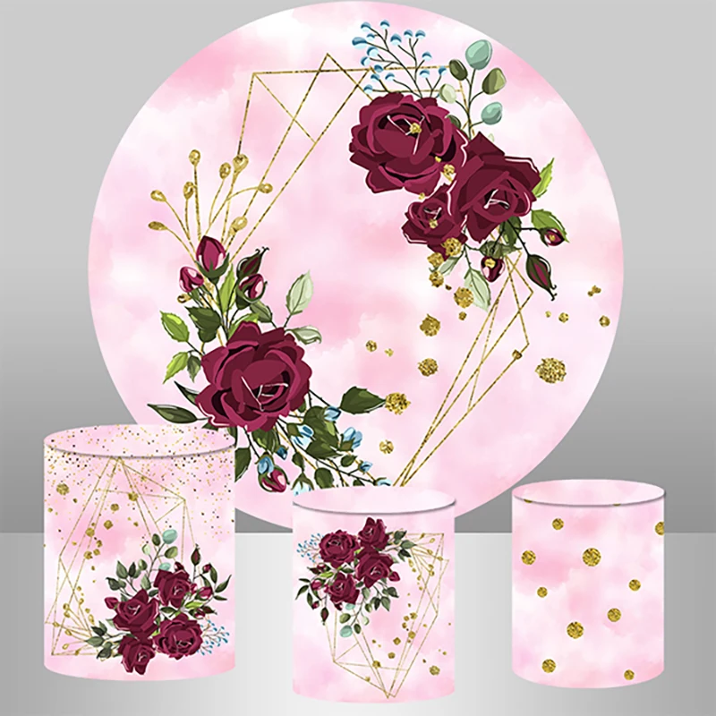 

Красная роза цветы розовый круглый фон Обложка романтический свадебный душ Женская фотография обложки под заказ