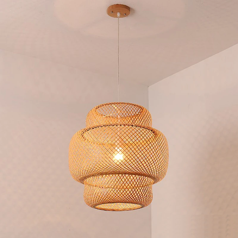 

Modern Bamboo Hand Woven Bamboo Art Chandelier Dining Rroom Lantern Pendant Dining Indoor Lighting Room Hanging Lamp Dropship