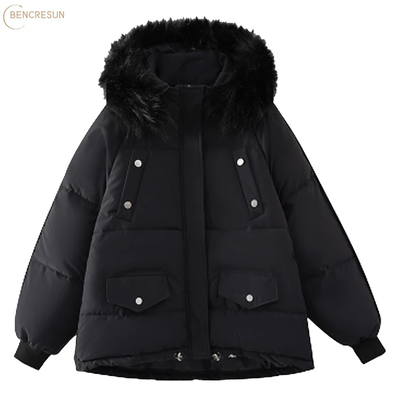 

Женская зимняя куртка с капюшоном, с хлопковой подкладкой, теплое плотное дамское пальто, пальто с длинным рукавом, утепленная теплая парка,...