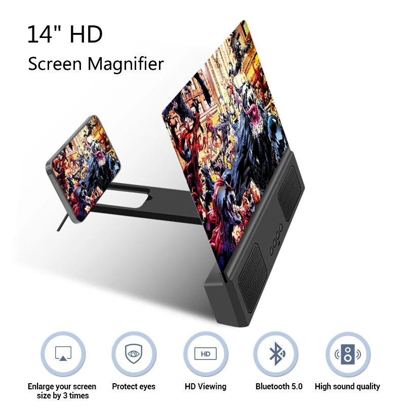 14 inch mobile phone screen magnifier bluetooth speaker enlarge ultra hd audio video amplifier phone projector magnifying glass free global shipping