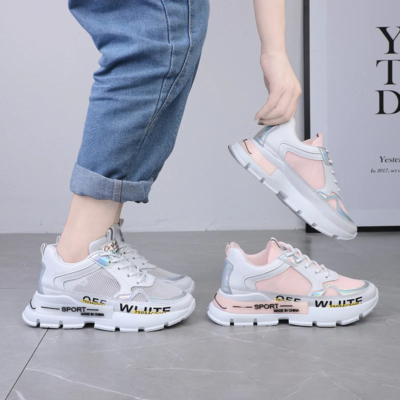 

2021 Summer New Sports Footwear Women's Running Shoes Mesh Breathable Platform All-match Flat Slip on Vulcanize Casual Shoes