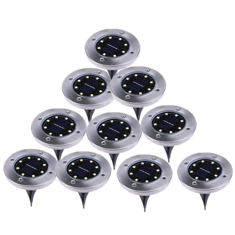 

New 10Pcs Solar Powered Ground Light 8 Led Outdoor Garden Landscape Pathway Solar Buried Floor Light Underground Lamps - White L