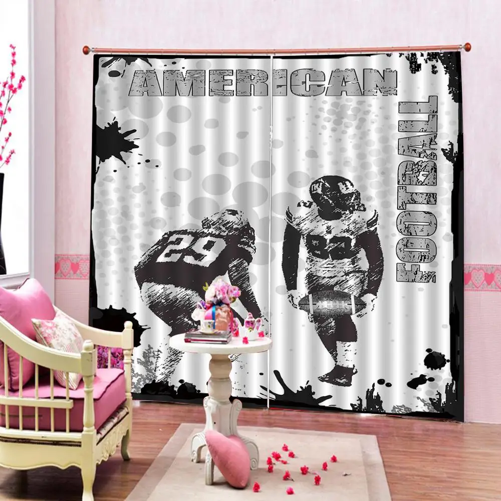 

Custom Modern Style sportsman football Curtain Digital Print For Office stadium Bedroom Blackout Drapes Sets 2 Panels With Hooks