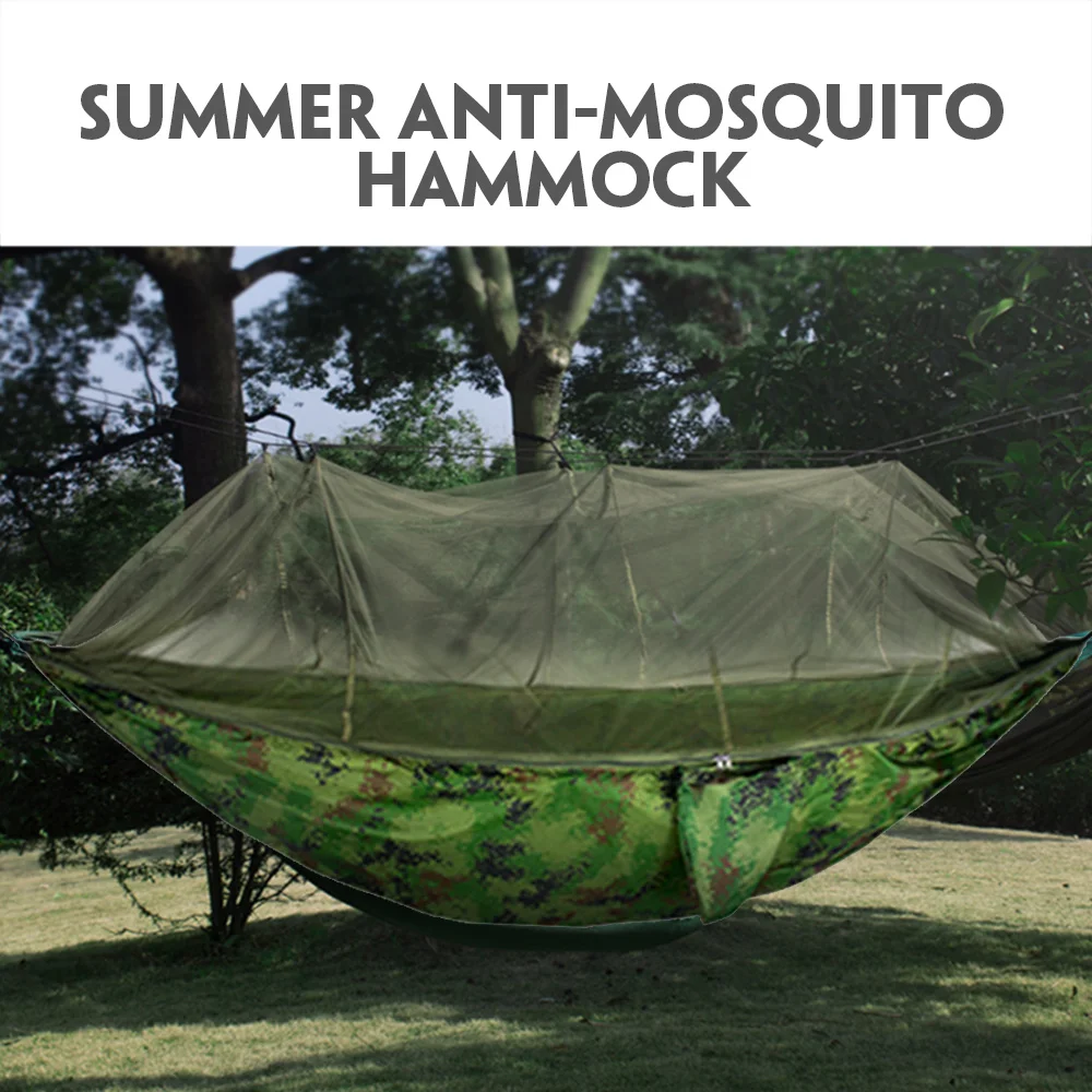 

1-2 Person Portable Outdoor Camping Hammock with Mosquito Net High Strength Parachute Fabric Hanging Bed Hunting Sleeping Swing