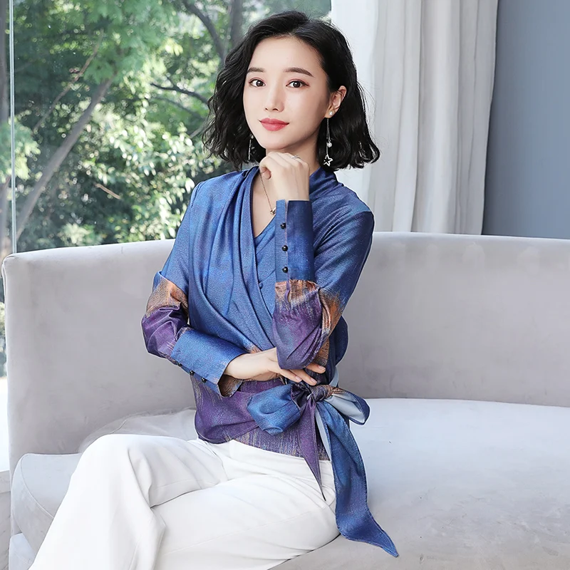 Осенняя Модная рубашка женская верхняя одежда длинный рукав Тонкий шифоновое