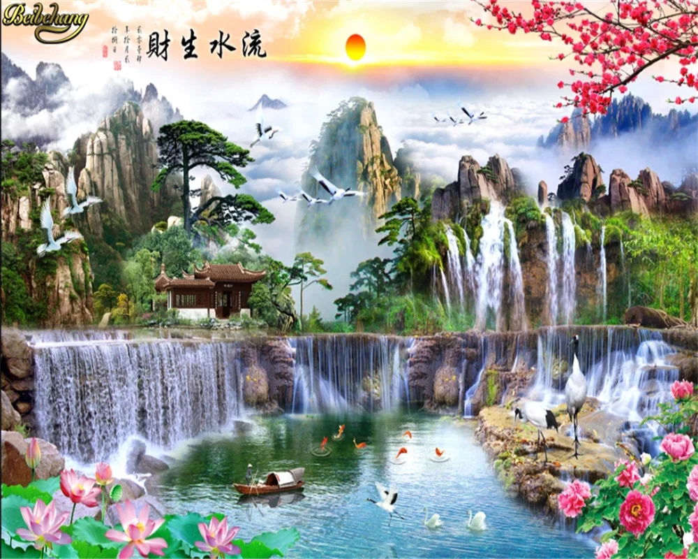 3D-обои beibehang красивый пейзаж водопада фон для телевизора дивана настенный