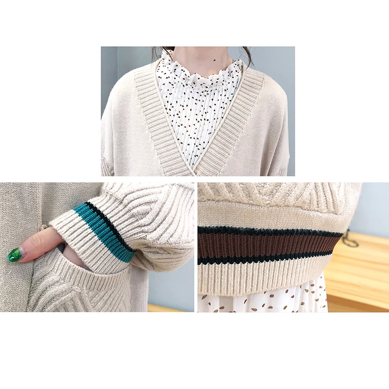 Вязаный женский кардиган свитер новинка 2019 модный на пуговицах Осень-зима