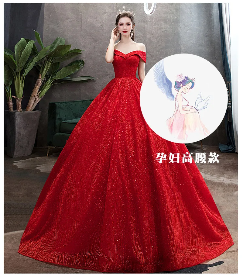 Платье Свадебное красное тонкое со звёздным небом длина плеч шлейфом для