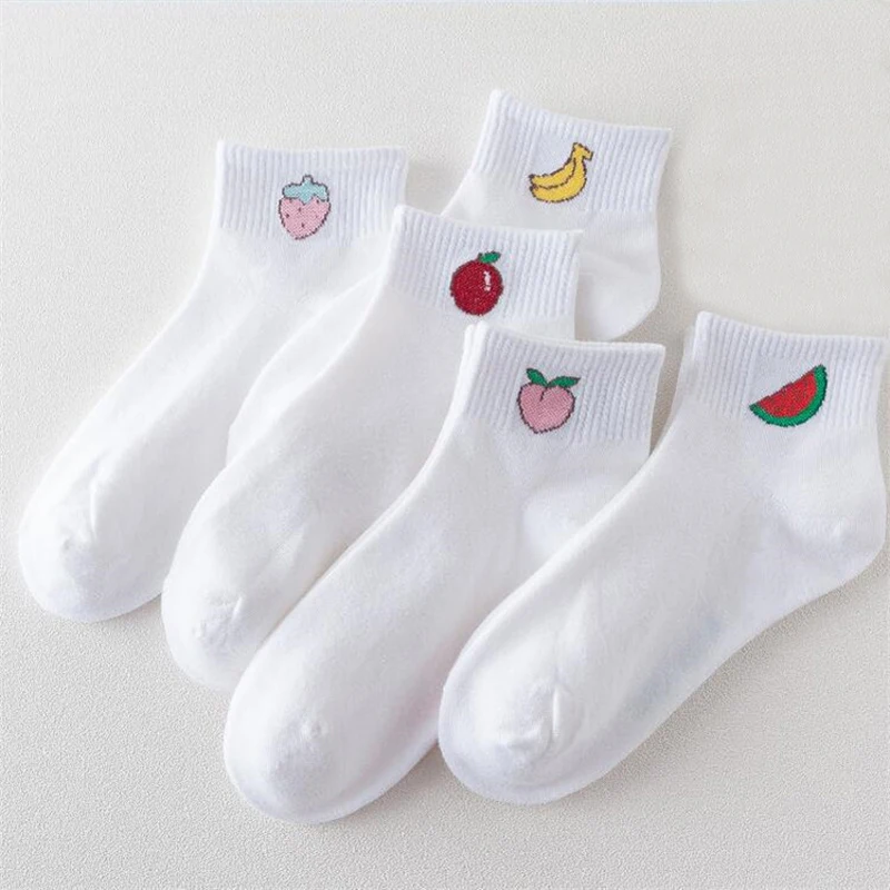Розовые забавные женские хлопковые носки KYLIE с вышивкой фруктов короткие для
