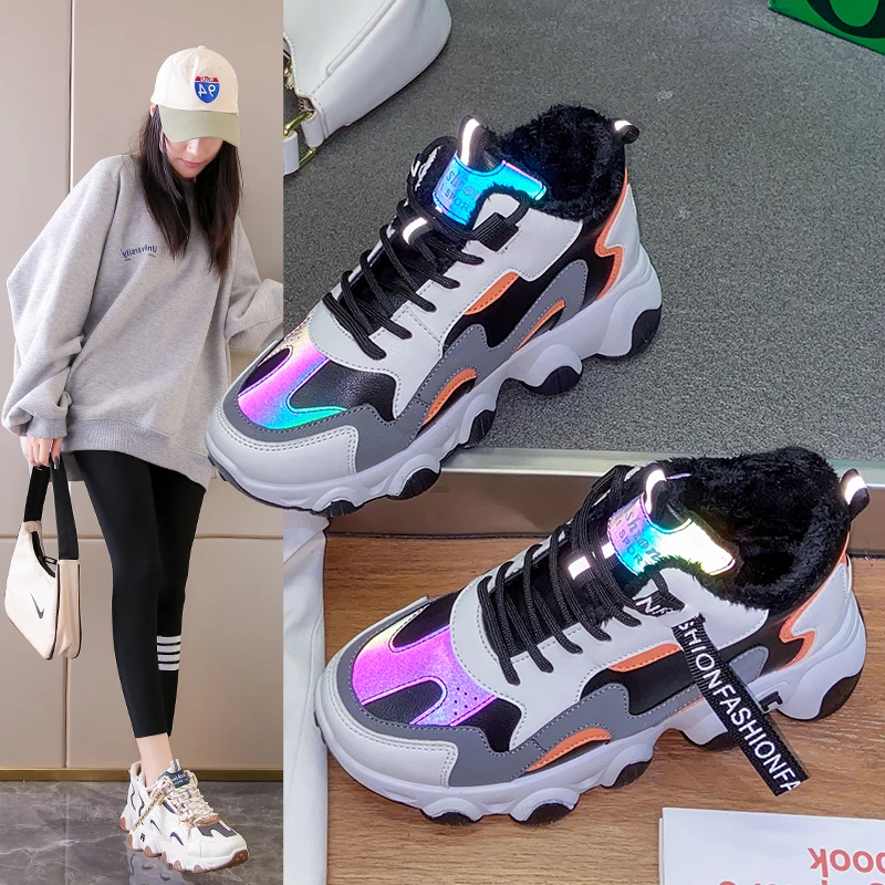 

Winter New Ladies Breathable Trendy Sneakers Non-slip Comfortable Fashion Non-slip Women Plus Velvet Casual Shoes 7006