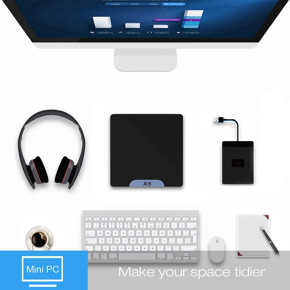 Мини ПК X5 двойной загрузки ОС четырехъядерный Windows 10 Android 5 1 мини Intel Atom Z8350 Bluetooth 4 0