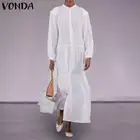 Длинное белое платье, женское весеннее Повседневное платье с длинным рукавом 2021 VONDA, Женский винтажный Однотонный сарафан, платья S-