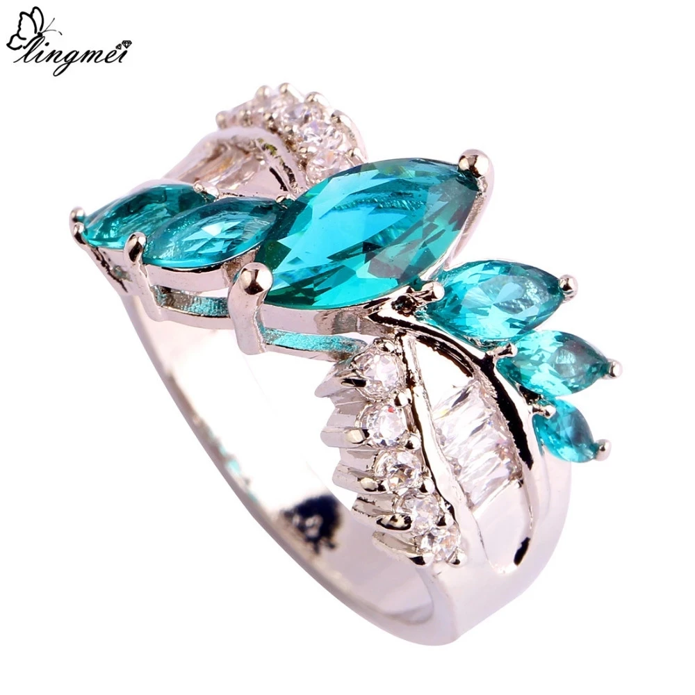Lingmei завораживают женщин обручальные кольца розовый турмалин зеленые белые