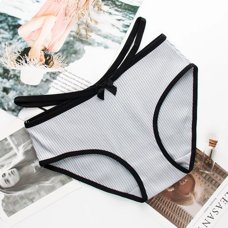 Женские хлопковые трусики с заниженной талией Roseheart модные серые на бретельках