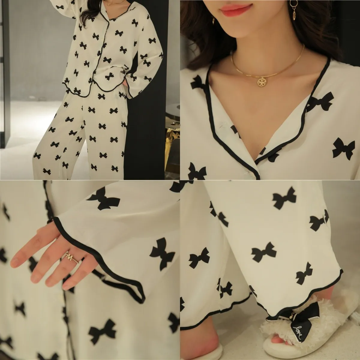 Daeyard Пятно Пижамы женские элегантное платье с длинными рукавами и принтом