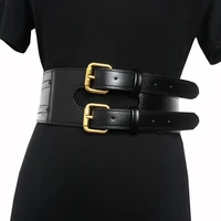 2020 new fashion wide genuine leather corset belt female black leisure belts for lady double breasted waistband womens belts