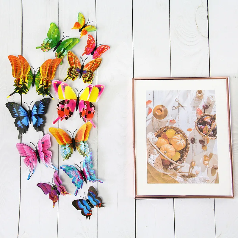 

12Pcs Mixed Color Double Layer Butterfly 3D Wall Sticker for Wedding Decoration Magnet Butterflies Fridge Stickers Home Decor