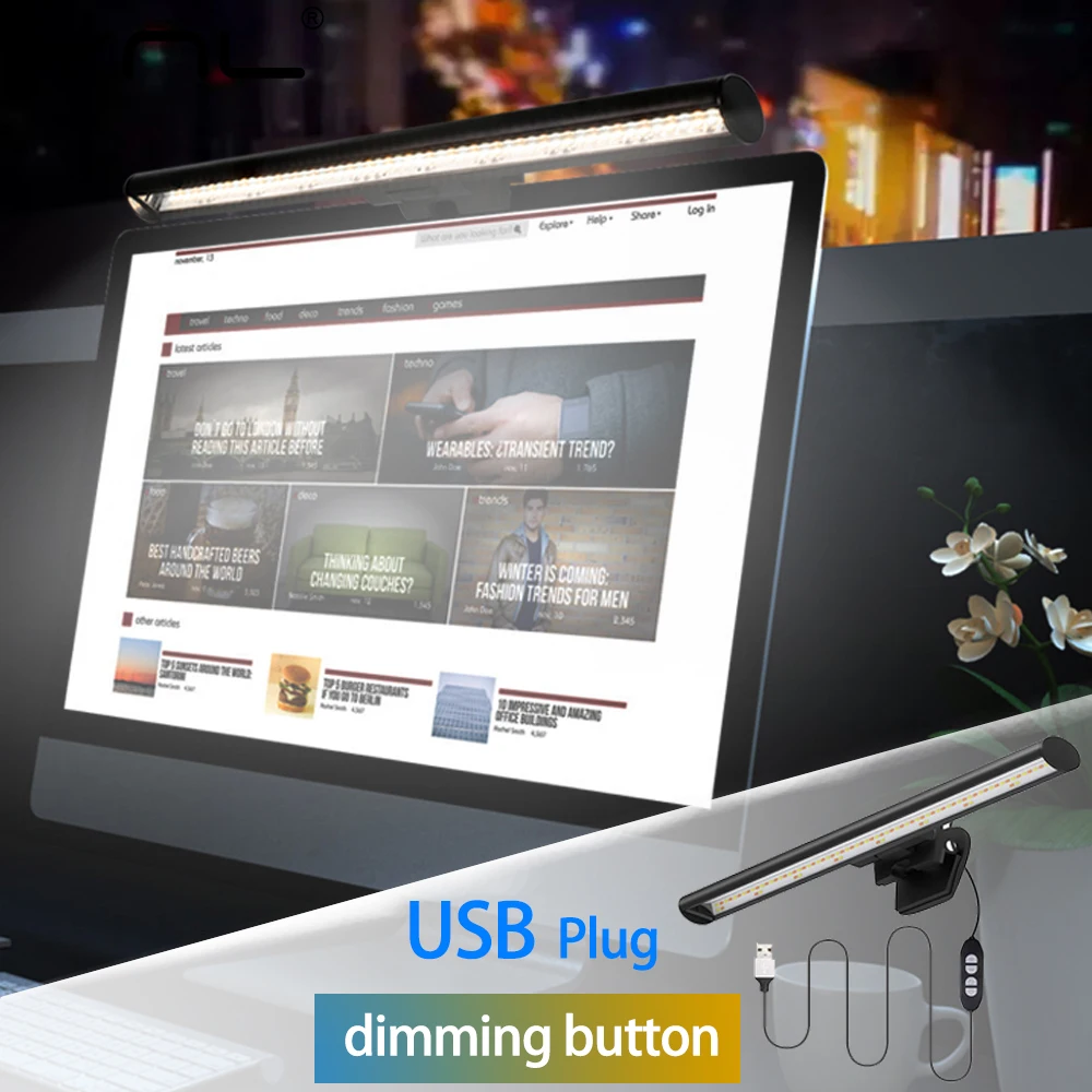 

LED Dimming Eye-Care Desk Lamp Adjustable Reading Screen Hanging Light Computer Screen Bar Table Lamp USB Lights for LCD Monitor