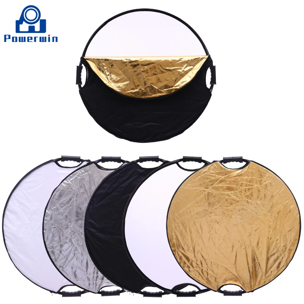 Powerwin 5 in 1 Reflector 60cm with Handle Portable Collapsible Disc DSLR Camera Flash Studio Video Light Stand Softbox Diffuser |