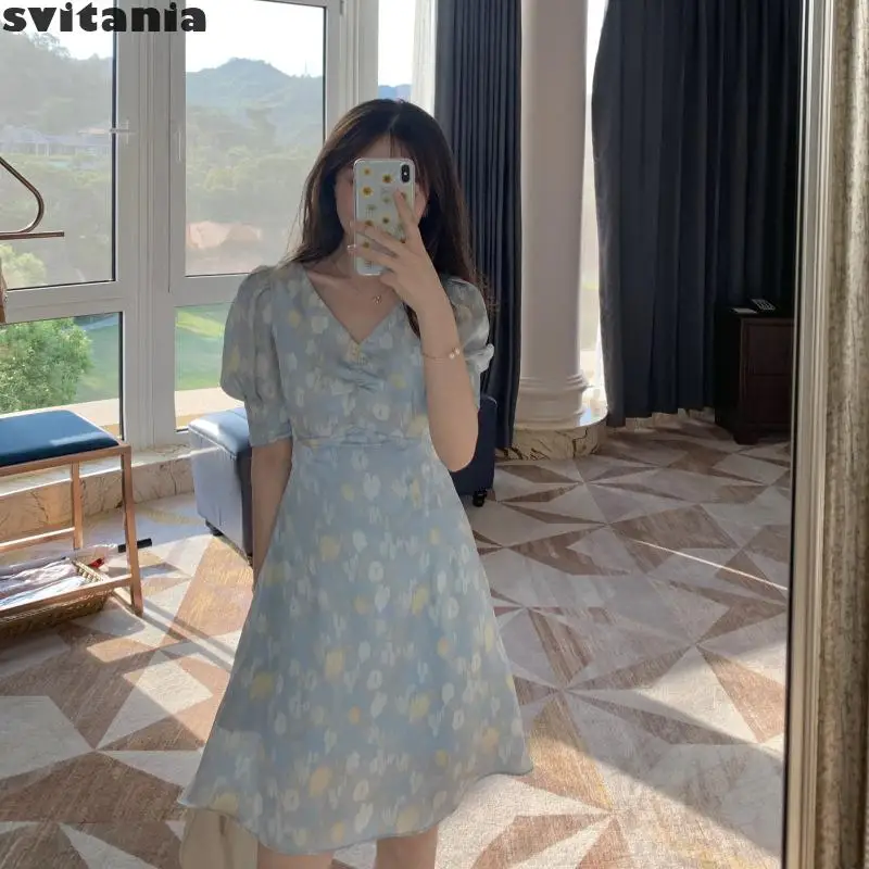 Шифоновое платье с V-образным вырезом и цветочным принтом | Женская одежда