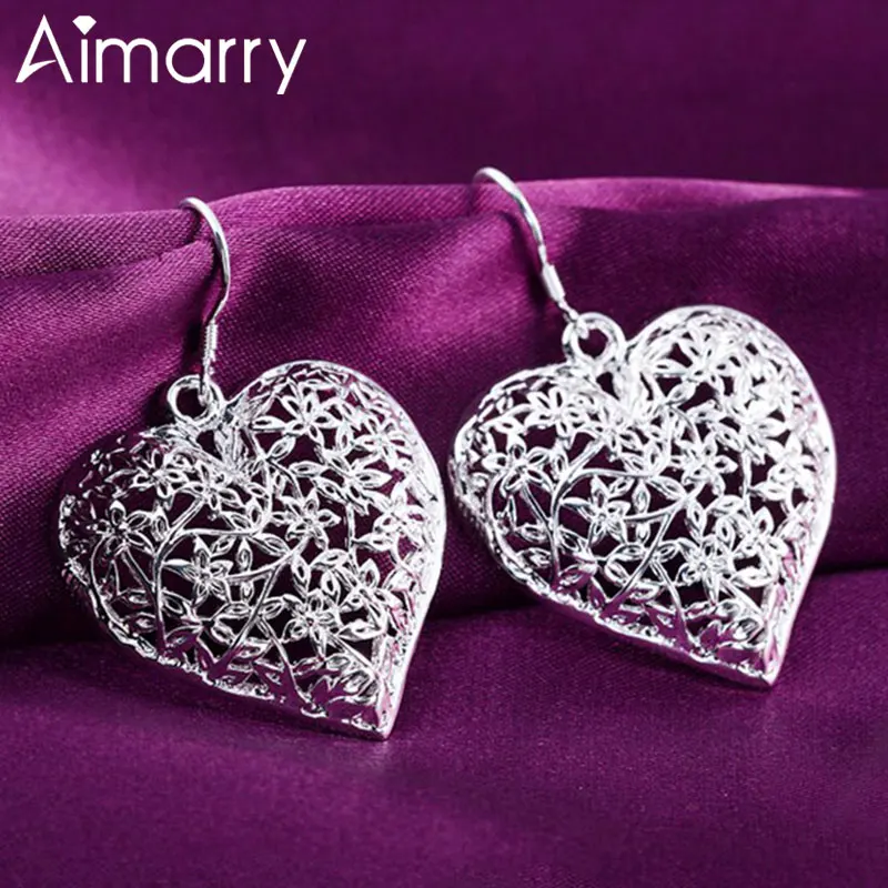 

Aimarry 925 Sterling Silver Love Heart Matte Charm Earrings For Women Party Engagement Gifts Wedding Fashion Jewelry