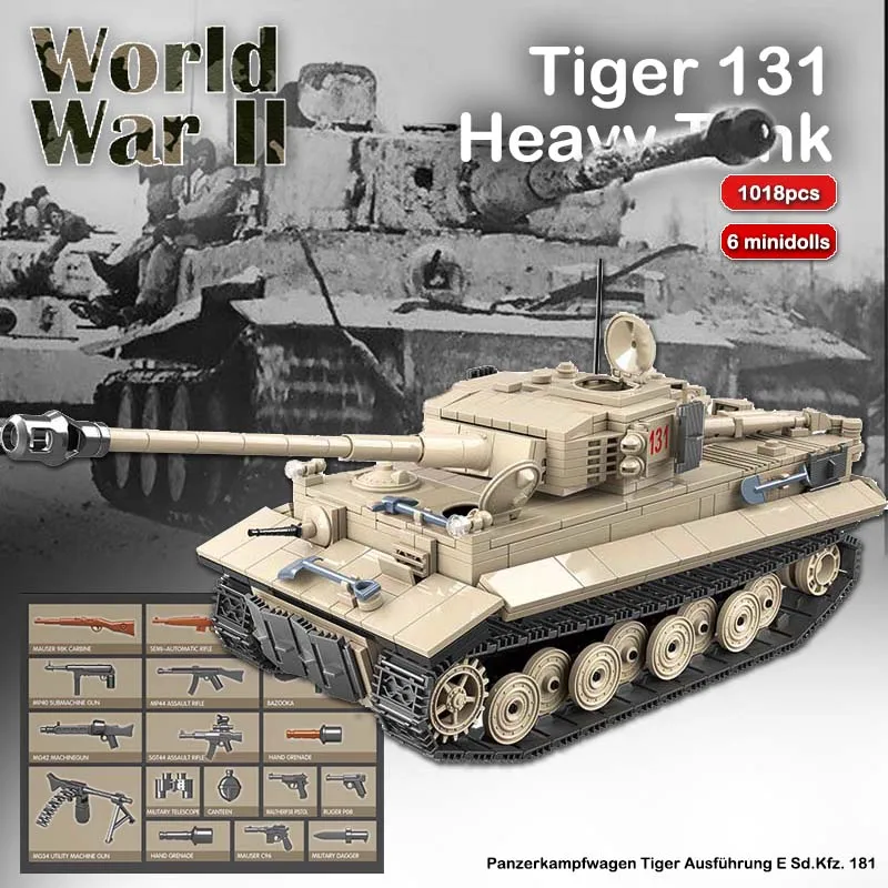 1018 шт. Тигр 131 Военный танк строительные блоки WW2 тяжелые танки набор кирпичей