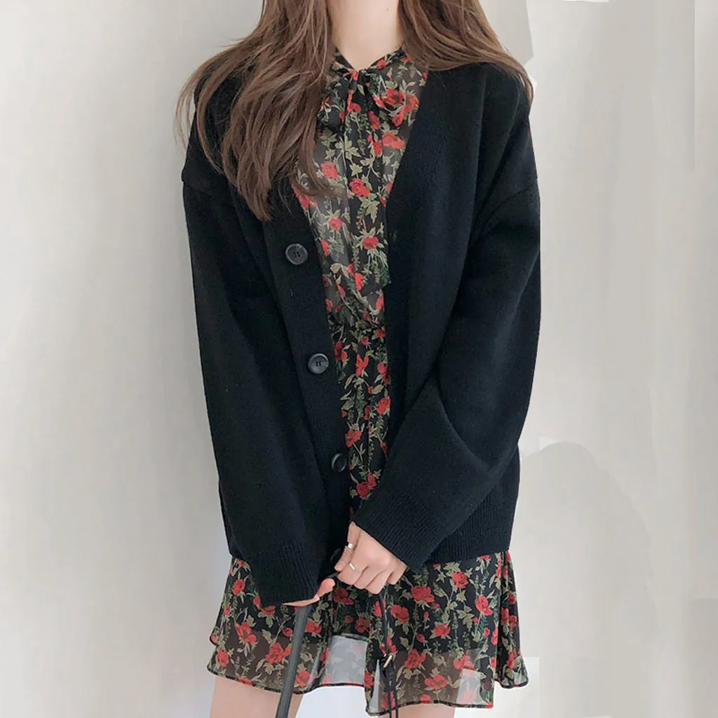 Fashion Cardigans Warm Casual korean style Women Autumn Winter Cardigan Solid Sweater Plus Size Jacket Coat casaco feminino |
