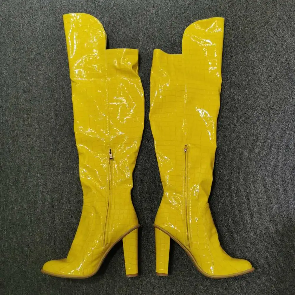 

MKKHOU fashion Knee-high Boot Woman 2020 new yellow round head rock grain side zipper stiletto heel high heel boot woman